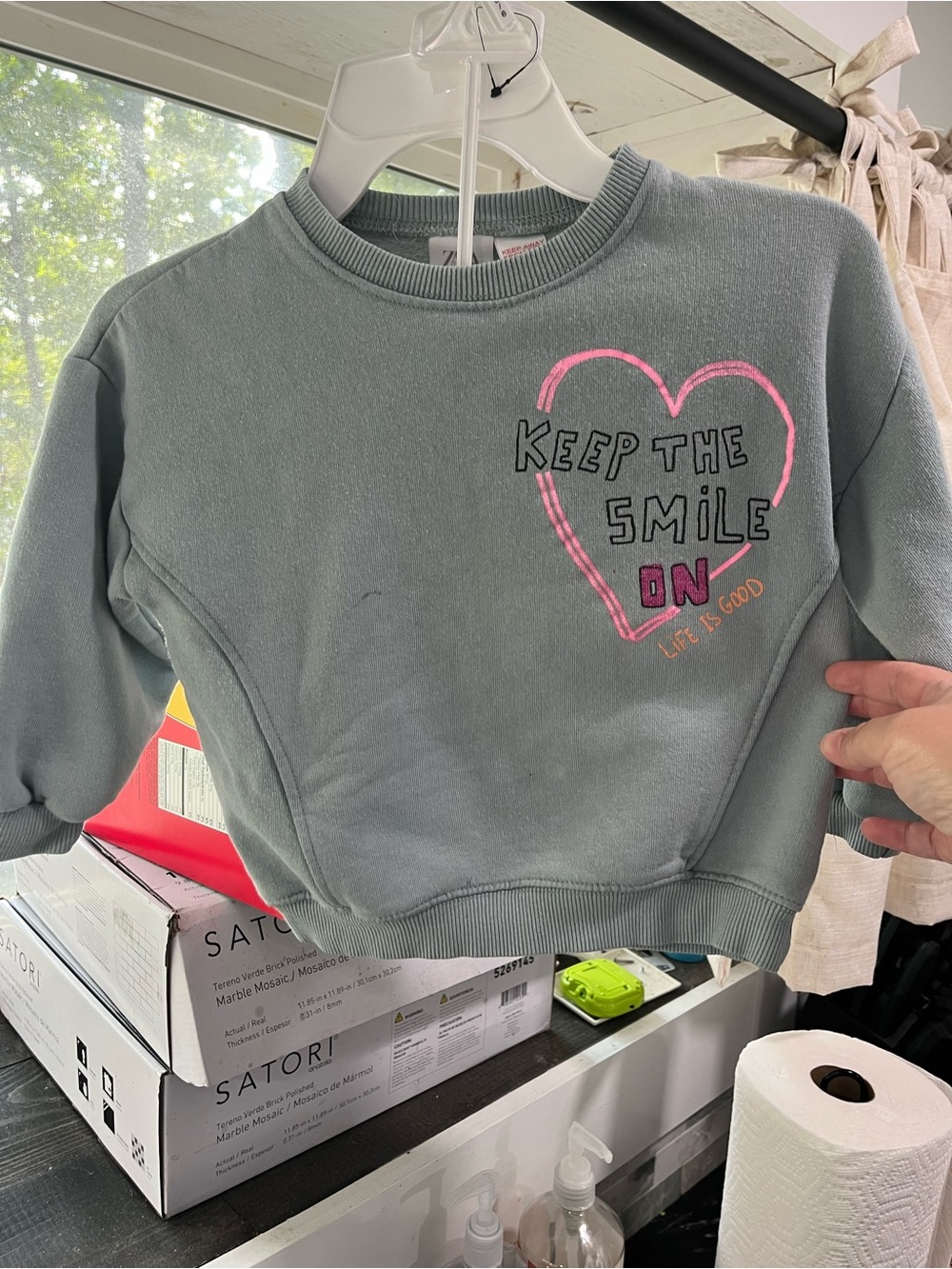 Zara Crewneck Sweatshirt with Pink Heart Graphic